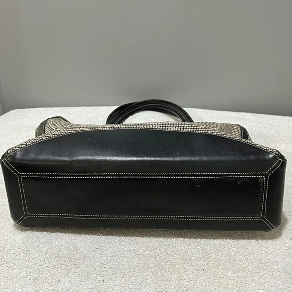 Tusk Womens Beige Black Shoulder Tote Bag Natural Woven Double Handle Large - Picture 2 of 14